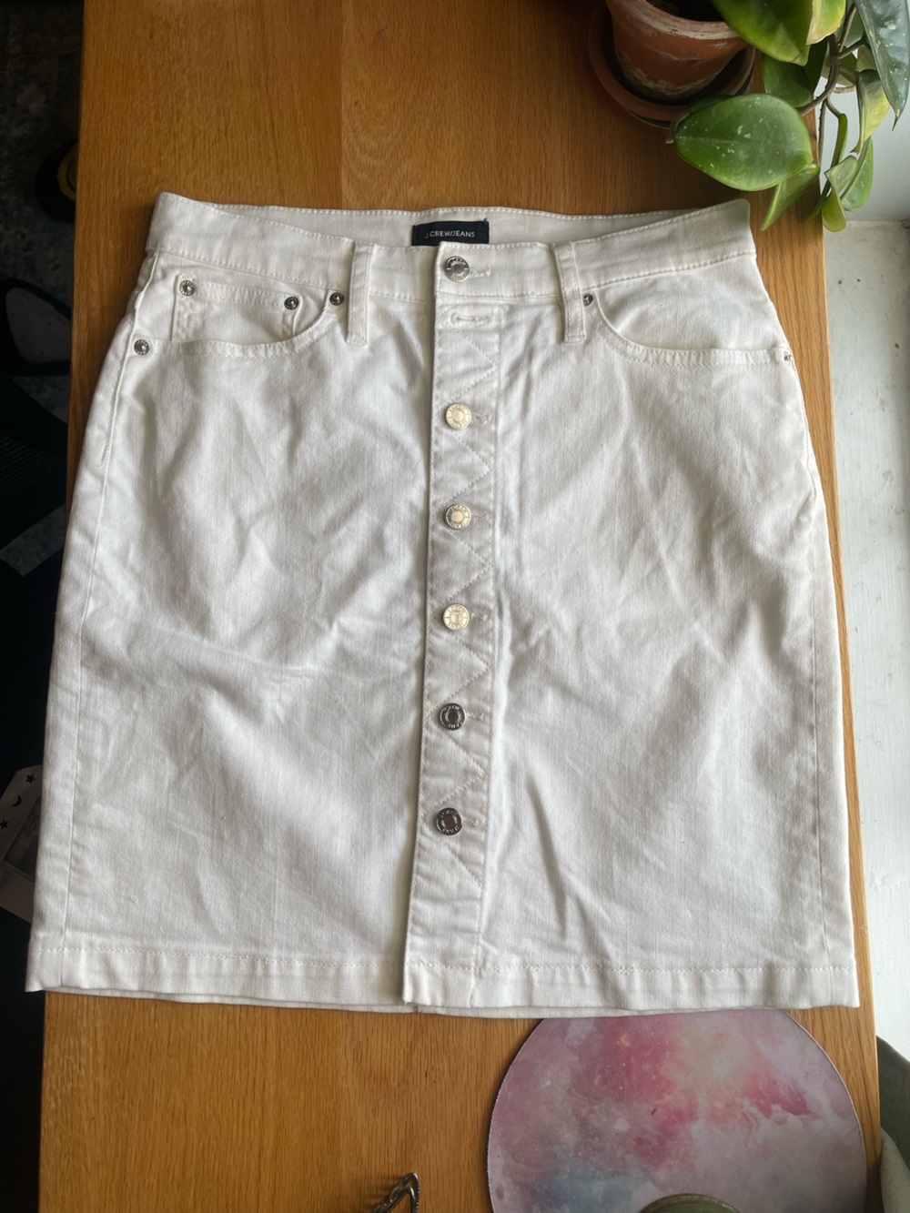 White Denim Mini Skirt Size 28/6 J Crew Button Down Skirt